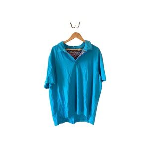 Robert Graham XXL Polo Shirt Colorful Trim Skull Pattern Turquoise Mens Preppy